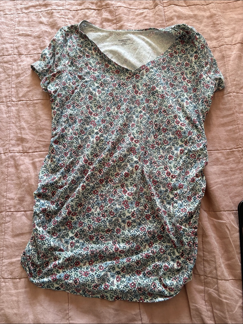 Floral Short Sleeve V-Neck Top - Pink/Green motherhood maternity medium